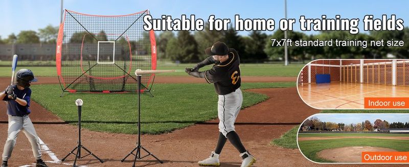 VEVOR 7x7 Ft Baseball Softball Practice Net, Portable Baseball Training Net For Hitting Batting Catching Pitching, Backstop Baseball Equipment Training Aids With Strike Zone_voghion.com