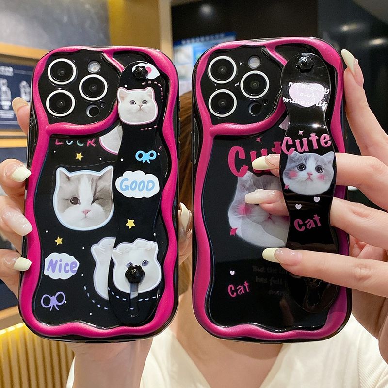 Soft TPU Wrist Strap Case For Samsung S25 S24 S23 S22 Plus Ultra S21 S20 FE A55 54 35 15 52 53 73 25 Cute Cat Phone_voghion.com