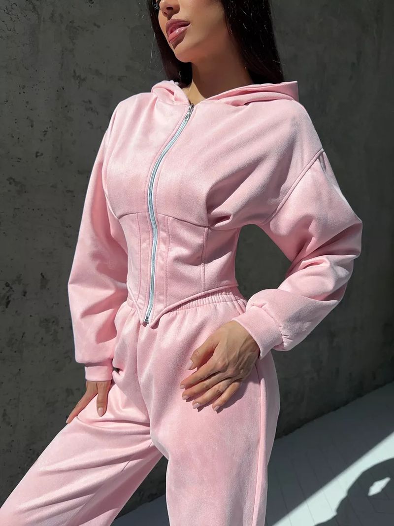 Women's Solid Color Hooded Sweatshirt & Jogger Pants Set - Stylish Streetwear Two-Piece Outfit For Fall/Winter Casual Wear_voghion.com