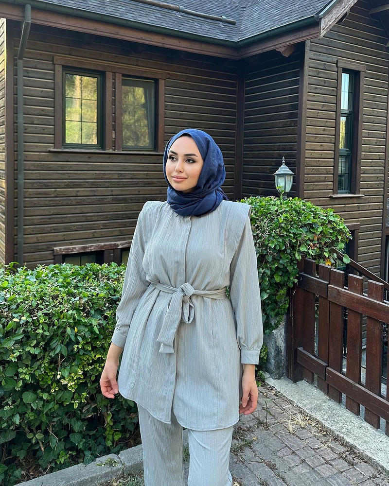 Women's autumn wrinkled long-sleeved lace-up shirt straight long casual suit_voghion.com