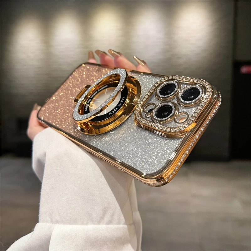 Plating Flash Glitte Magnetic Holde Phone Case Fo IPhone 11 12 13 14 Po Max Bumpe Potecto On 15 Plus_voghion.com