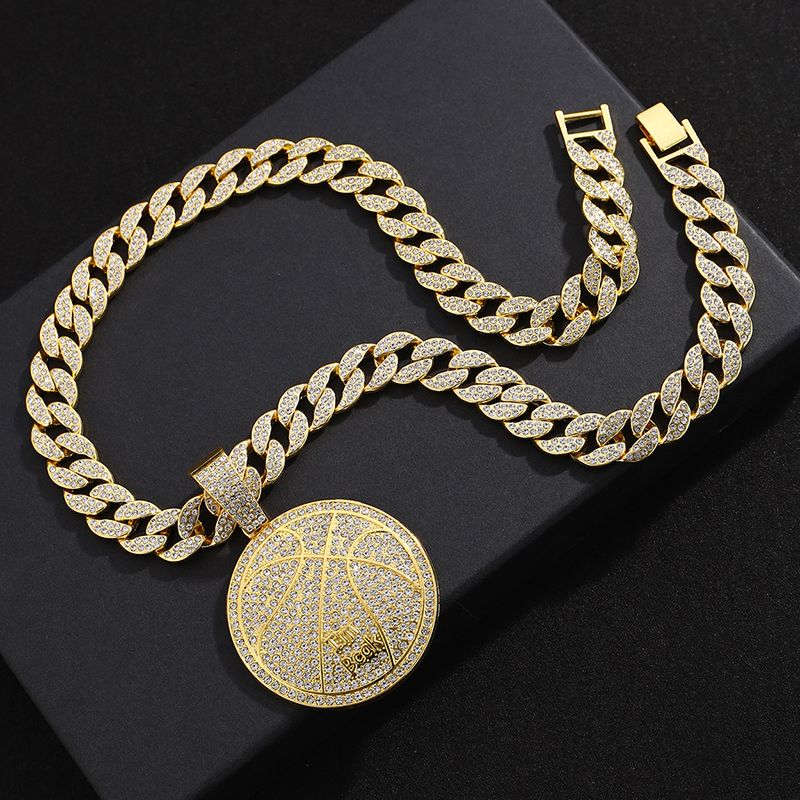 Hip Hop Alloy Letter Imbcak Pendant For Men, Street Cuban Chain Adorned With Diamonds, Basketball Necklace_voghion.com