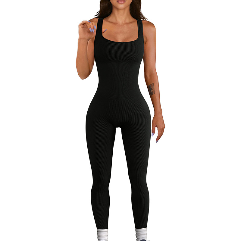 Women's clothing threaded trousers jumpsuit seamless stretch sportswear fitness jumpsuit yoga wear jumpsuit Bodysuit_voghion.com