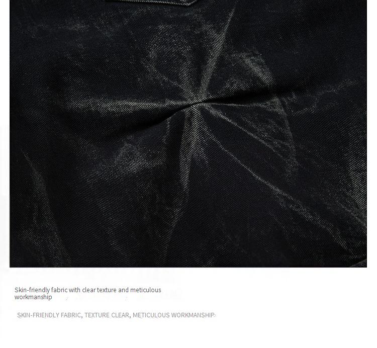 Calça jeans plissada encerada para homens e mulheres, com costura à mão, desgastada_voghion.com