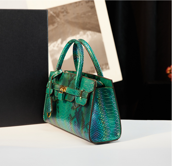 Hochwertige Pendlertasche mit grünem Schlangenmuster, modisch, urban, schlicht, große Kapazität, leichte Umhängetasche_voghion.com