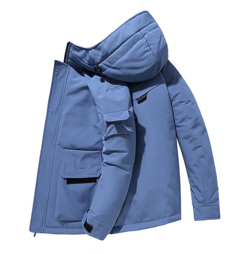 Men's Clothing Workwear Down Jacket Winter Short Puffer Coat With Hood, Fill Power Duck Water-Resistant Polyester Slim Fit For Daily Wear (Black)_voghion.com