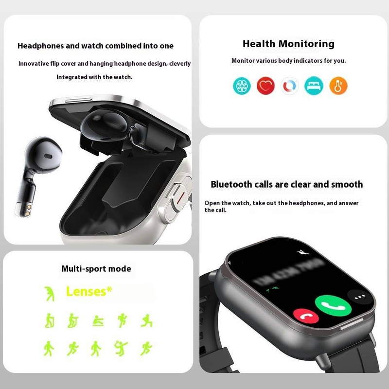 D8 Smartwatch With Bluetooth Calling & Built-in Wireless Earbuds, Full Touch Screen, Heart Rate/Blood Oxygen/Sleep Monitor, IPX6 Waterproof_voghion.com