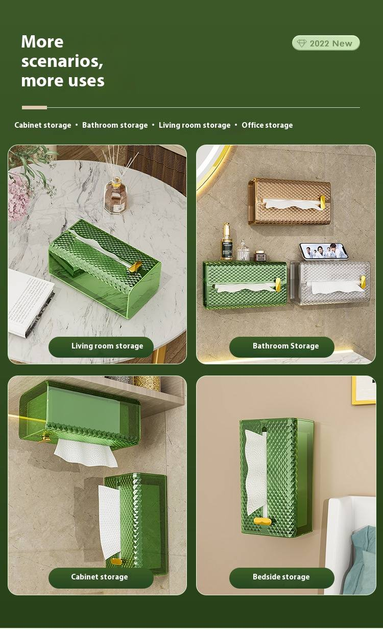 Wandgemonteerde tissueboxhouder – mat & diamantstructuur, ABS+PET, multifunctioneel (keuken, badkamer, auto, woonkamer, cadeau-idee)_voghion.com