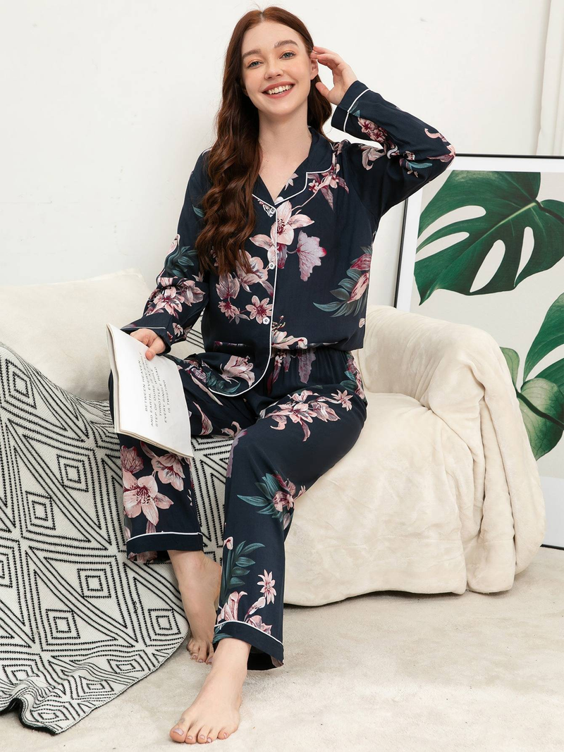 Autumn New 100% Adhesive Long Sleeved Pants Women's Sleepwear Set 3XL Plus Size Long Sleepwear Women's Home Sleepwear_voghion.com
