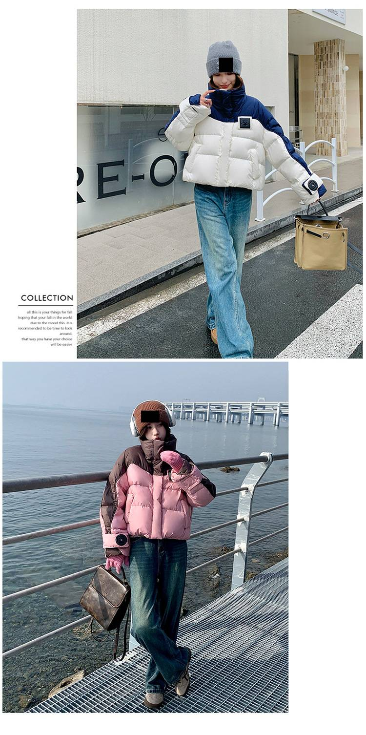 Women's Winter Padded Jacket Short Loose Thickened Coat Fashionable Quilted Puffer Outerwear With Stand Collar And Pockets_voghion.com