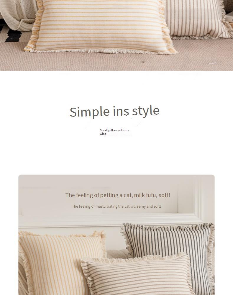 Bohemian Stripe Fringe Throw Pillow Cover - Soft Linen Cushion Case For Sofa, Bed, Office - Scandi Minimalist Home Decor_voghion.com