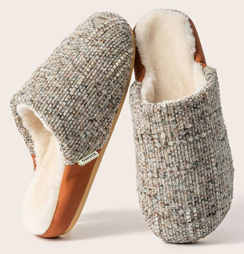 Pantofole di peluche di alta qualità per donne e uomini - Comode pantofole da casa con suola spessa antiscivolo, calda fodera in pile, design unisex per coppie in colori classici_voghion.com