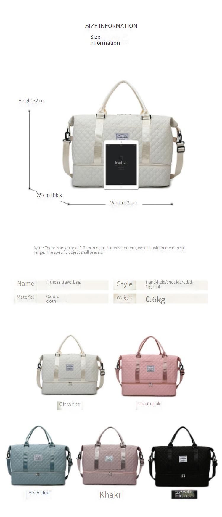 Large Shoe Compartment Travel Bag, Stylish Short Trip Tote With Diamond Quilted Design, Waterproof Gym & Yoga Duffel_voghion.com