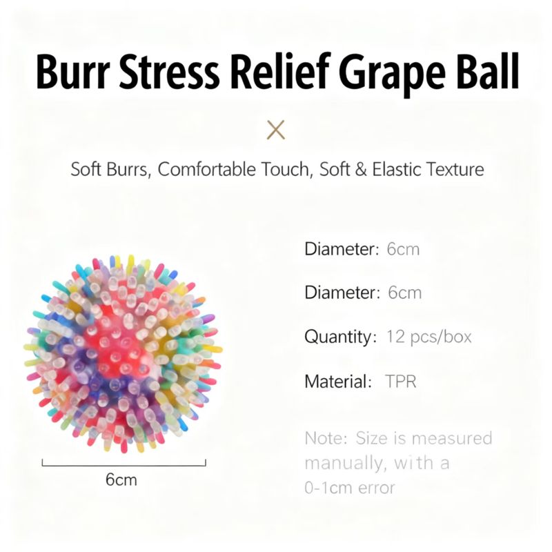 Stress Relief Ball 6.0 Burr Ball Fidget Squeeze Toy, TPR Soft Rubber Grape Squeeze Ball Anti-Anxiety Toy_voghion.com