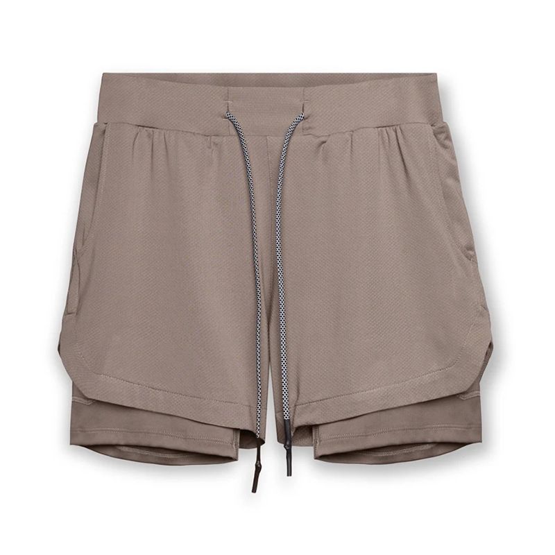 Pantaloncini da corsa da uomo con passante per asciugamano - Pantaloncini da palestra traspiranti a 2 strati per allenamento e training - Pantaloncini sportivi tinta unita ad asciugatura rapida_voghion.com