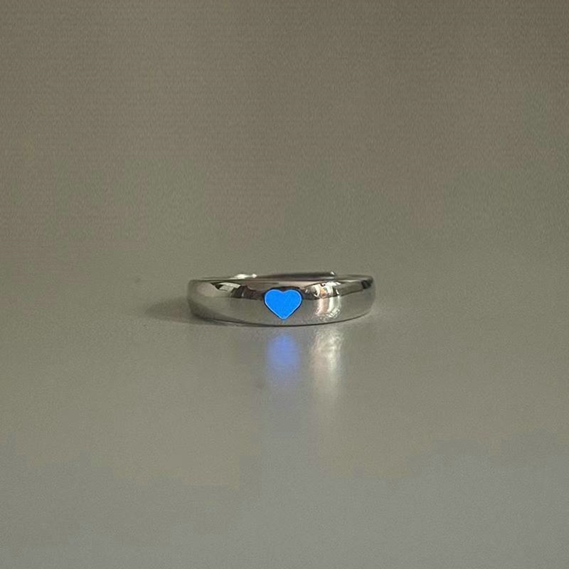 Ready Stock Luminous Blue Pink Light Heart Ring for Women Men Couple Fluorescent Glow In Dark Adjustable Finger Rings Fashion_voghion.com