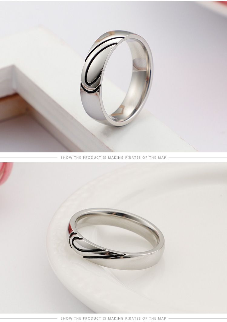 Anel de aço de titânio para joias masculinas em formato de coração Anel de casal Anel de casal_voghion.com
