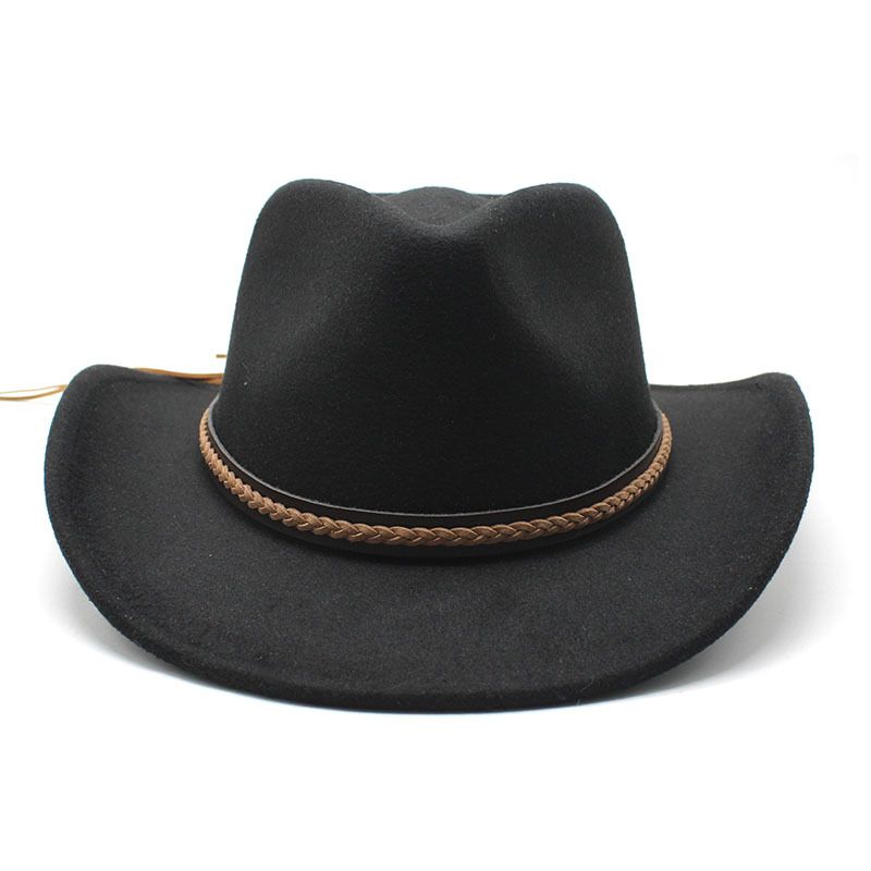 Modny zimowy kapelusz kowbojski z podwiniętym rondem i skórzanym retro dżentelmenem, damską czapką jazzową, kowbojką, kościelną, sombrero_voghion.com