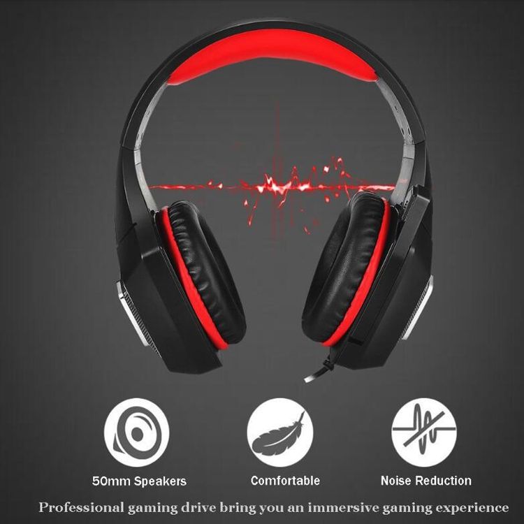 V1 3,5 mm RGB fargerikt lysende ledningsstyrt spillheadset, kabellengde: 2,2 m (svart rød)_voghion.com