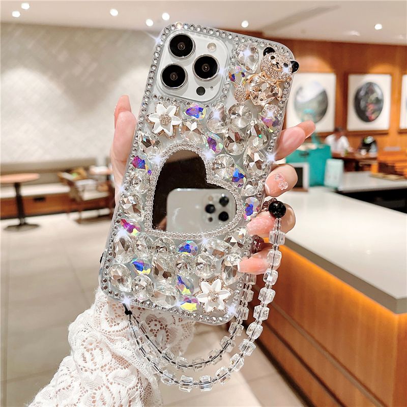 Spiegelhülle mit Dekoration für Damen, Glitzer-Diamant-Bling-Hülle, für Samsung S24 S20 Plus S21 FE S22 23Ultra Note20_voghion.com