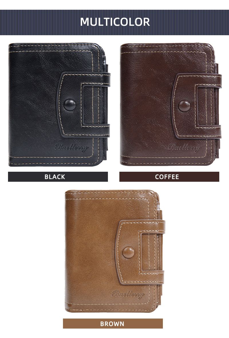 New Men's Short Wallet baellerry Multi-card Buckle Coin Purse Tri-fold Zipper Wallet for Men_voghion.com