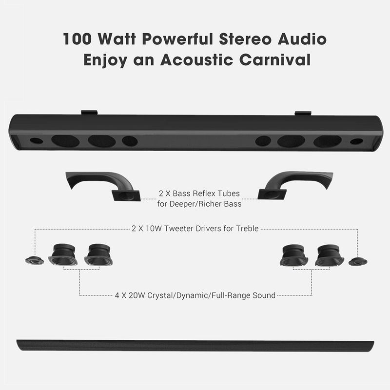 100 W HiFi-kaiutin SoundBar Langaton Bluetooth-kaiutin 2.0 Kotiteatteri Deep Bass Effect/ Kaukosäädin/3D Surround Sound Bar PC-televisioon_voghion.com