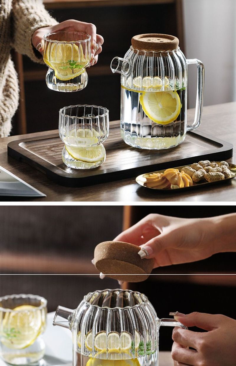 Household Glass Cold Set Large Capacity Cool Boiled Water Cup High Temperature Tie Pitcher Heat Resistant Striped Teapot_voghion.com