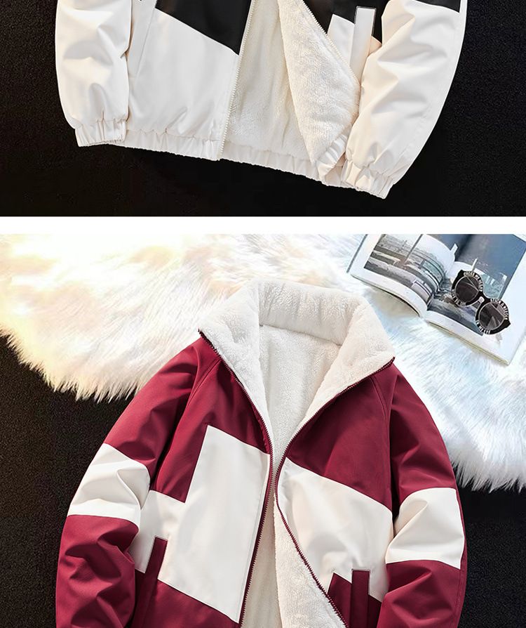 Youth Winter Fleece Jacket With Waterproof & Windproof Design, Thickened Polyester Outerwear For Teens, Trendy Color-Blocked Casual Coat_voghion.com