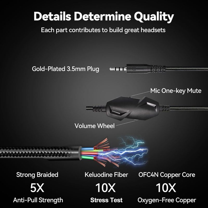 PC/PS4/PS5/Xbox One/Switch için Oyun Kulaklığı, Gürültü Önleyici Esnek Mikrofonlu Stereo Surround Sesli Oyun Kulaklığı, 3,5 mm'lik Bilgisayar Kulaklığı_voghion.com