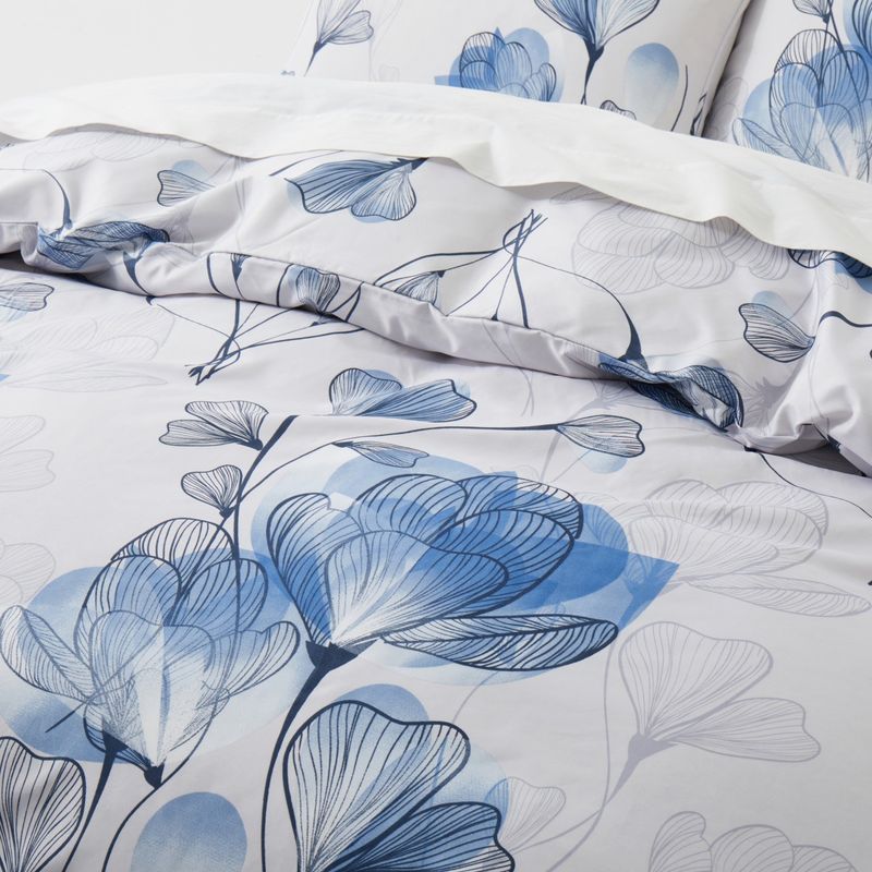 Blue Floral Duvet Cover Set - 3-Piece Luxury Bedding Set, Soft & Breathable Cotton, Elegant Garden Design For Modern Bedrooms (Queen/King Size)_voghion.com