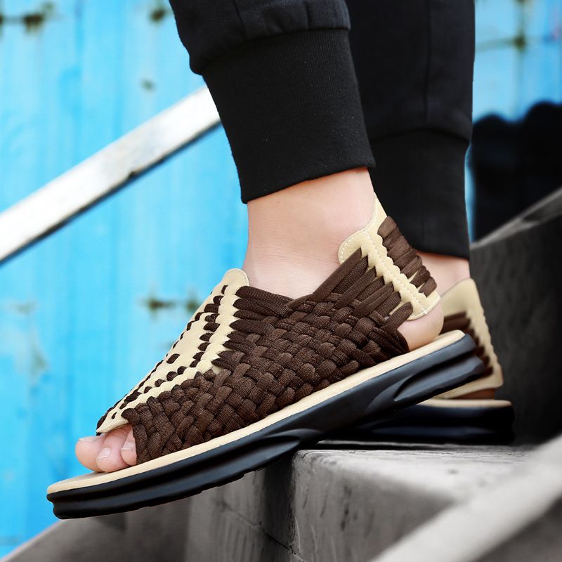 2025 Neue gestrickte Sommersandalen für Herren, trendige, lässige Strandschuhe mit dicker Sohle_voghion.com