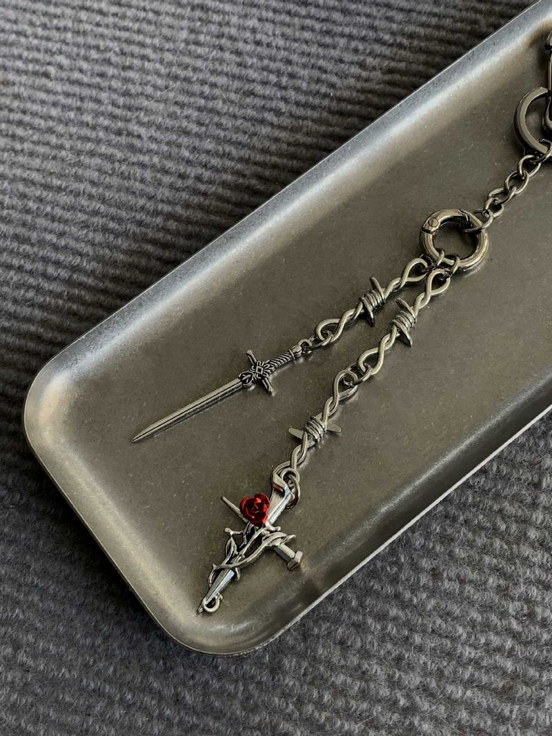 Portachiavi con ciondolo con cerniera fatto a mano Sword And Rose Blade & Rose, accessorio per borsa alla moda, per abbellire abiti eleganti._voghion.com