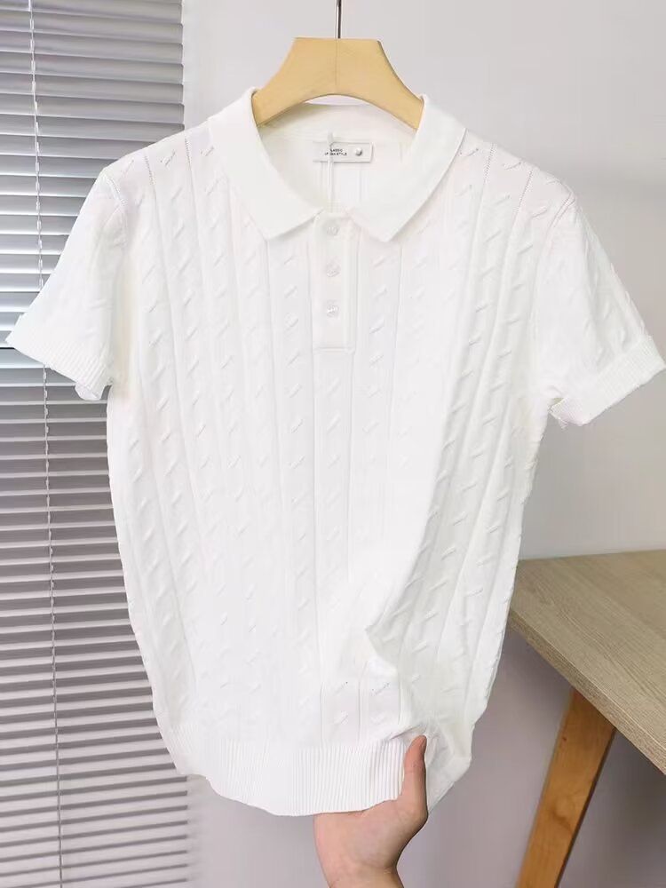 Ropa para hombre, polo, camiseta de manga corta con solapa y punto calado, camiseta de media manga, color liso, fina._voghion.com
