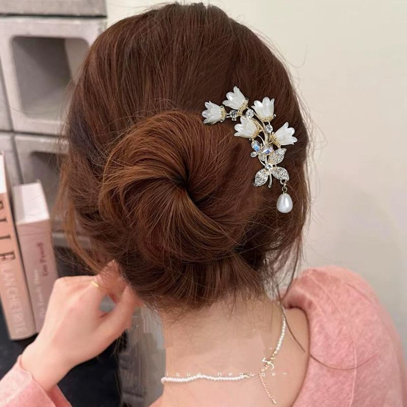 Super Fairy Maiglöckchen U-förmiger High-End-Hanfu-Cheongsam-Kamm im chinesischen Stil mit Blumenhaarnadel_voghion.com