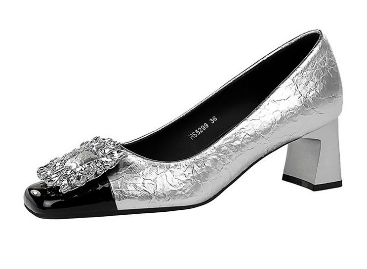 5299-K90 Wind Autumn/Winter New Women's Shoes Coarse Middle Heel Square Head Splicing For Slimming Single Shoe Water_voghion.com