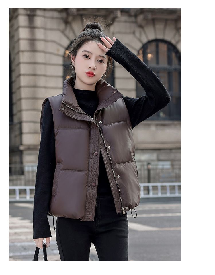 Trendige PU-Pufferweste für Damen – Slim-Fit, kurze, ärmellose Jacke, leicht und stylisch (S-XL, Schwarz/Beige/Braun/Armeegrün/Weinrot)_voghion.com
