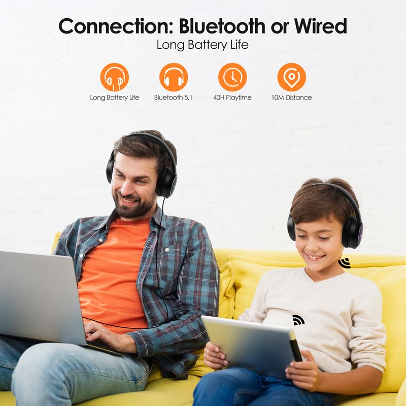 Casque sans fil pliable Siindoo RGB Lamp JH-919C, écouteurs stéréo Bluetooth, 3 modes sonores EQ, basses profondes Hi-Fi_voghion.com