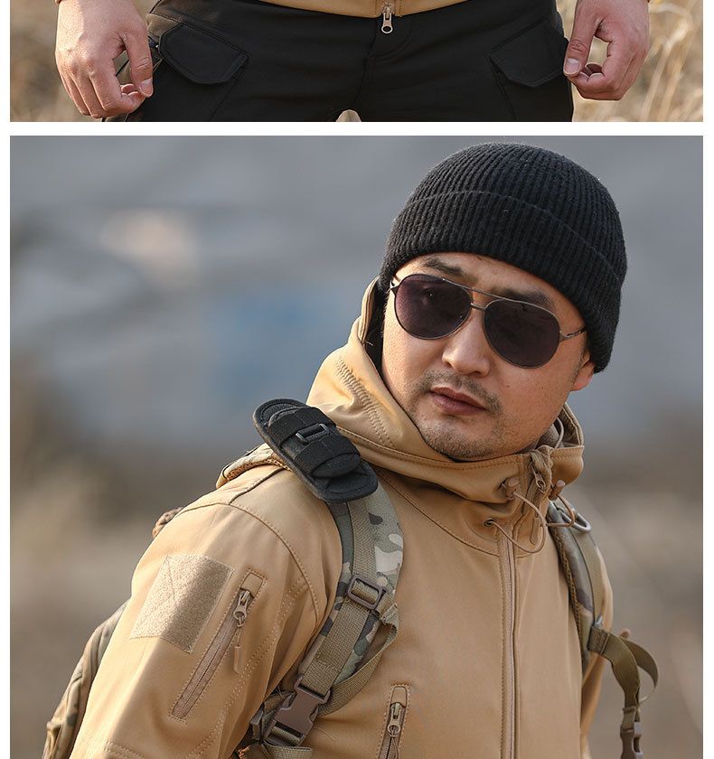 Giacca softshell tattica per gli amanti delle attività all'aria aperta, impermeabile, calda, foderata in pile, con cappuccio da combattimento militare, motivo mimetico effetto pelle di squalo._voghion.com
