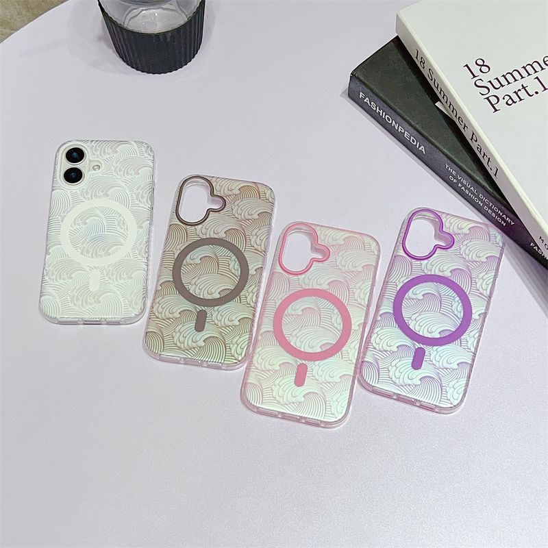 Modisches Wellenmuster für Magsafe, magnetisches kabelloses Ladeetui für iPhone 11 12 13 14 15 16 Pro Max Plus, harte PC-Stoßstangenabdeckung_voghion.com