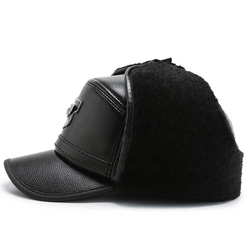 Herrenhüte Leder Schirmmütze Koreanische Version Lässige kältebeständige warme Herren-Baseballmütze mittleren Alters und ältere Lei Feng-Mütze_voghion.com
