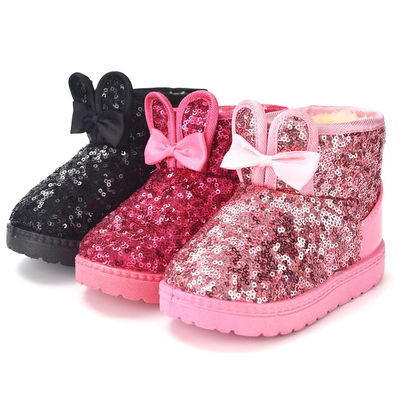 Kids Winter Boots With Sparkly Sequins – Warm & Stylish Snow Boots For Girls (Sizes 21-38, Black/Pink/Rose)_voghion.com