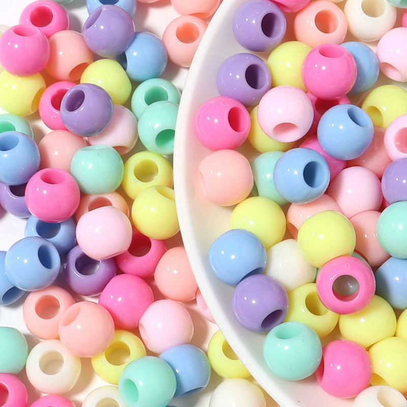 100 pieces of 12mm random mixed color acrylic round big hole dreadlock bucket beads DIY beaded mobile phone chain necklace loose bead accessories_voghion.com