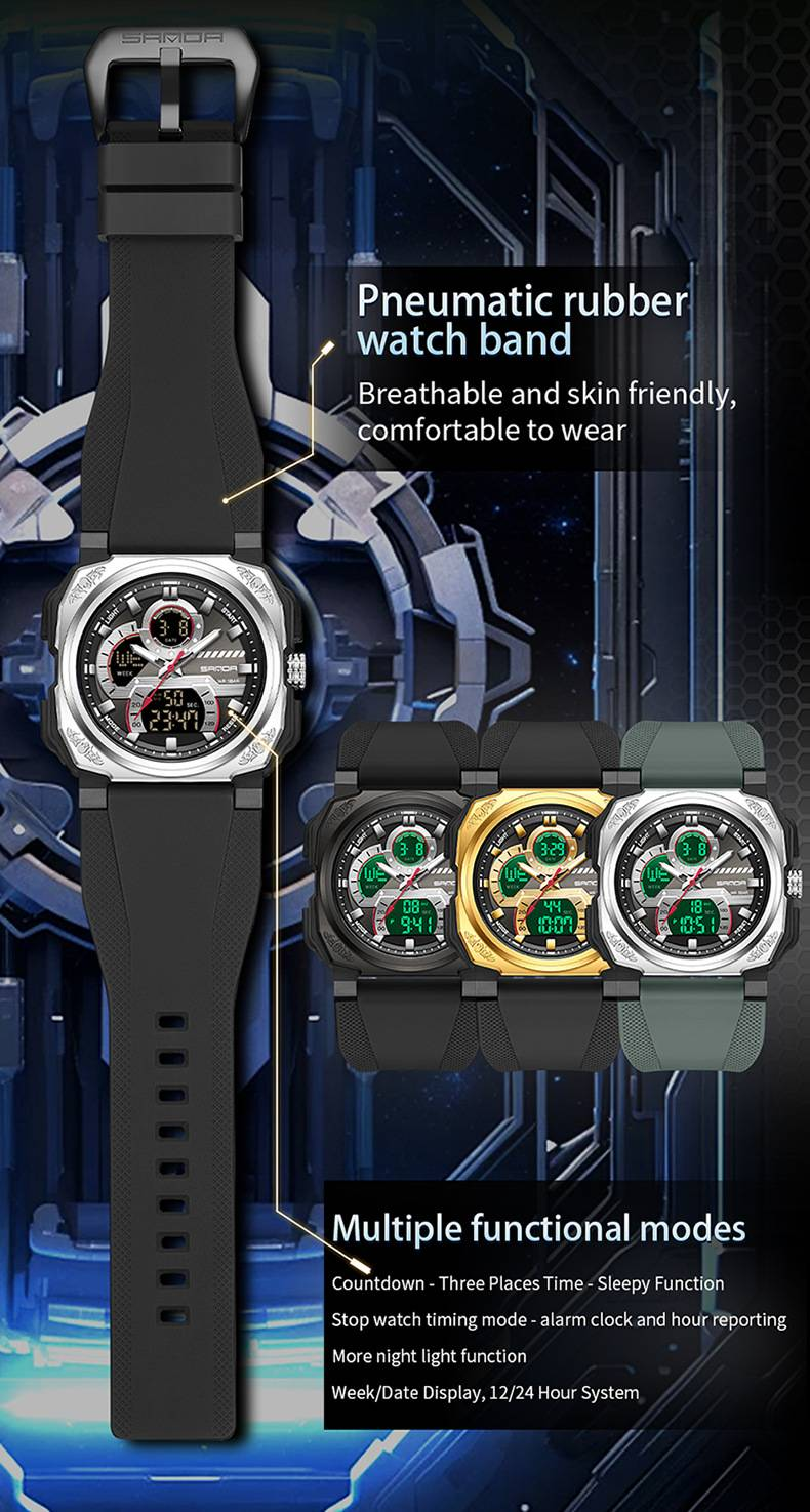 Orologio elettronico al quarzo da uomo, multifunzione, impermeabile, con sveglia, orologio da studente, orologio sportivo digitale quadrato alla moda_voghion.com