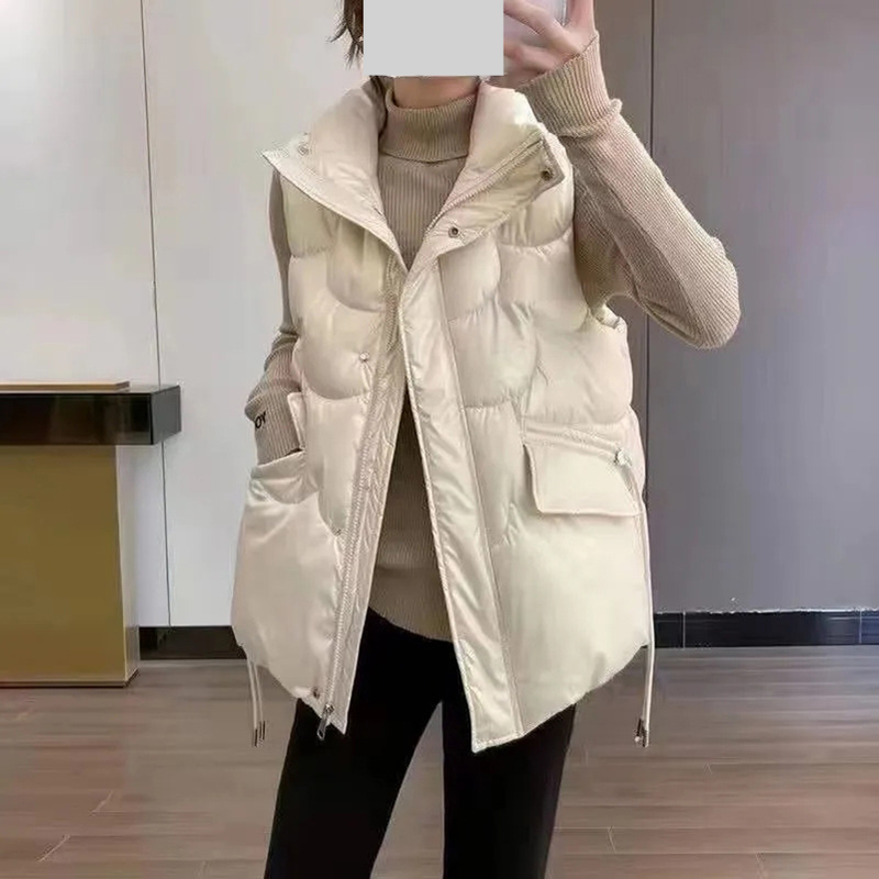 Damenbekleidung Herbst und Winter neue Mode Daunenweste aus Baumwolle für Frauen tragen glänzende waschbare Weste lose Weste Jacke_voghion.com