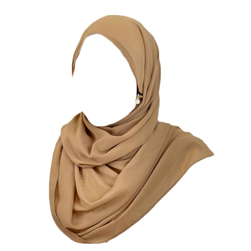 Hijab pour femme, écharpe multicolore de couleur unie, écharpe en mousseline de soie avec fermeture éclair et perles, écharpe longue du Moyen-Orient_voghion.com