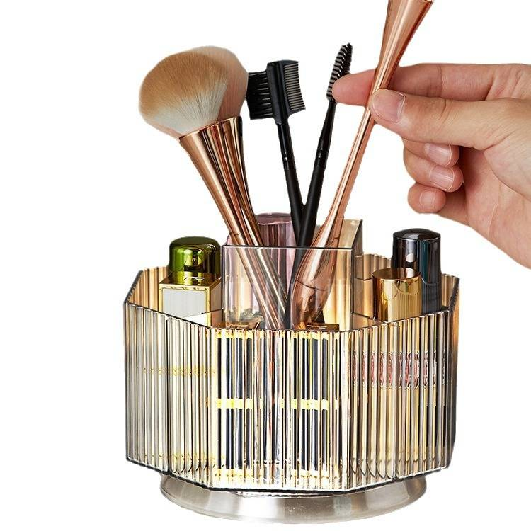 Rotating Makeup Brush Storage Tube Acrylic Large Capacity Desktop Dressing Table Lipstick Compartment Eye Shadow Brush Box Brush Bucket_voghion.com