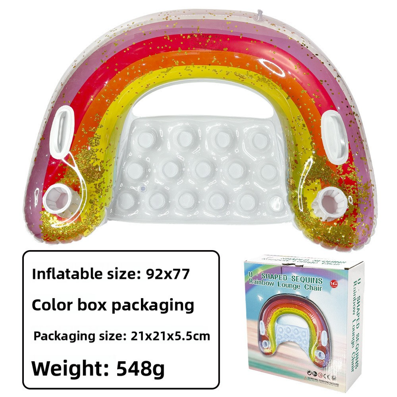 Glitter Rainbow Inflatable Seat For Adults - Thickened Floating Lounger With Backrest For Pool Lake & Beach (Heavy-Duty PVC Non-Slip Design)_voghion.com