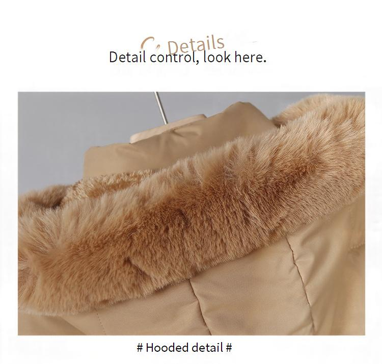 Piumino corto da donna con cappuccio e bordo in pelliccia sintetica - Caldo cappotto invernale foderato in pile per capispalla casual e di piccola taglia, nei colori nero/beige/kaki/marrone_voghion.com