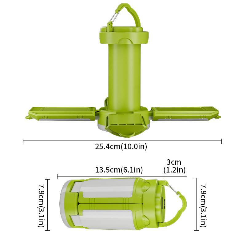 Linterna portátil de 4 hojas para acampar, recargable por USB, para tienda de campaña al aire libre, plegable, con luces LED de fútbol y gancho para colgar, luz blanca y roja._voghion.com