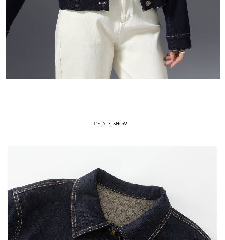 Dunkelblaue Vintage-Jeansjacke für Damen – Kurzmantel mit Retro-Polokragen, lässige Jacke im Biker-Stil mit lockerer Passform_voghion.com